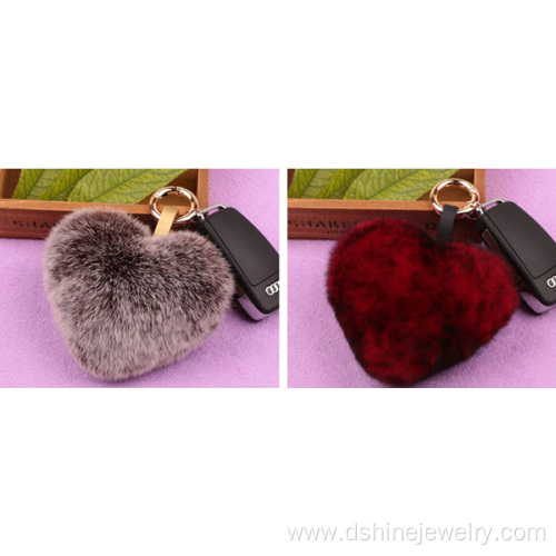 Fur Bag Genuine Rex Rabbit Heart Shape Fur Ball Key Chain